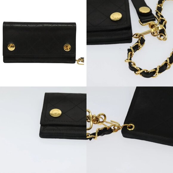 CHANEL Chain Wallet Lamb Skin Black Gold CC Auth bs26777 - Picture 15 of 15